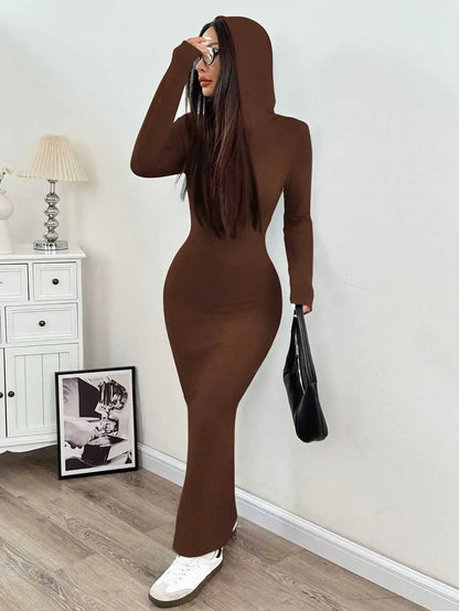 Spring and Autumn New Hooded Long Cross Knee Casual Fashion Dress