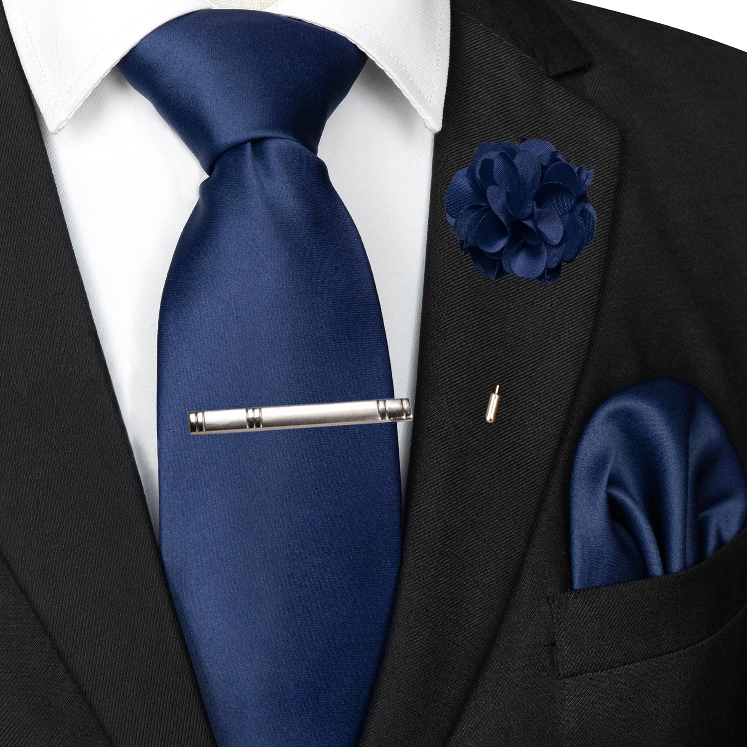 Mens Colors Solid Tie and Lapel Pin Necktie Pocket Square and Tie Clip Sets for Business Casual 4PCS