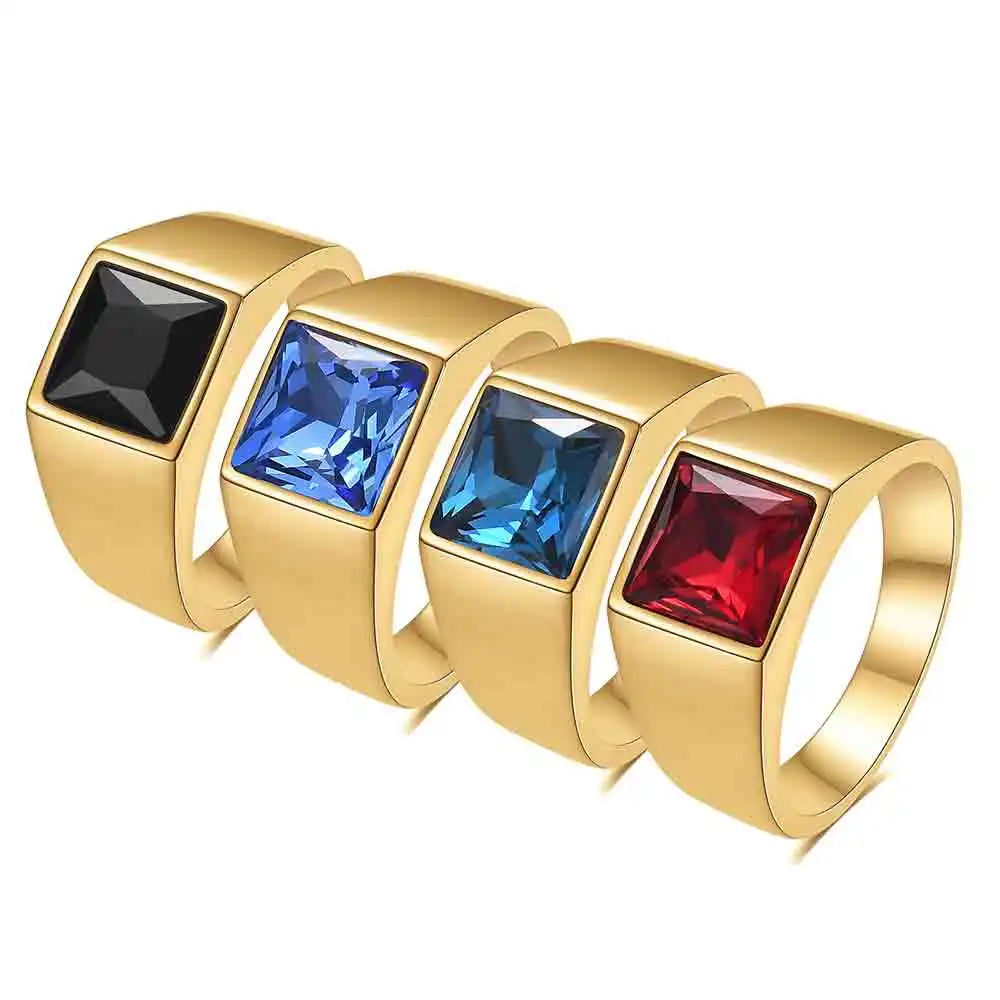 VQYSKO Big Square Cut Stone Signet Ring Exquisite Large Colour Quartz Cocktail Ring For Women Men Jewelry Party Gifts