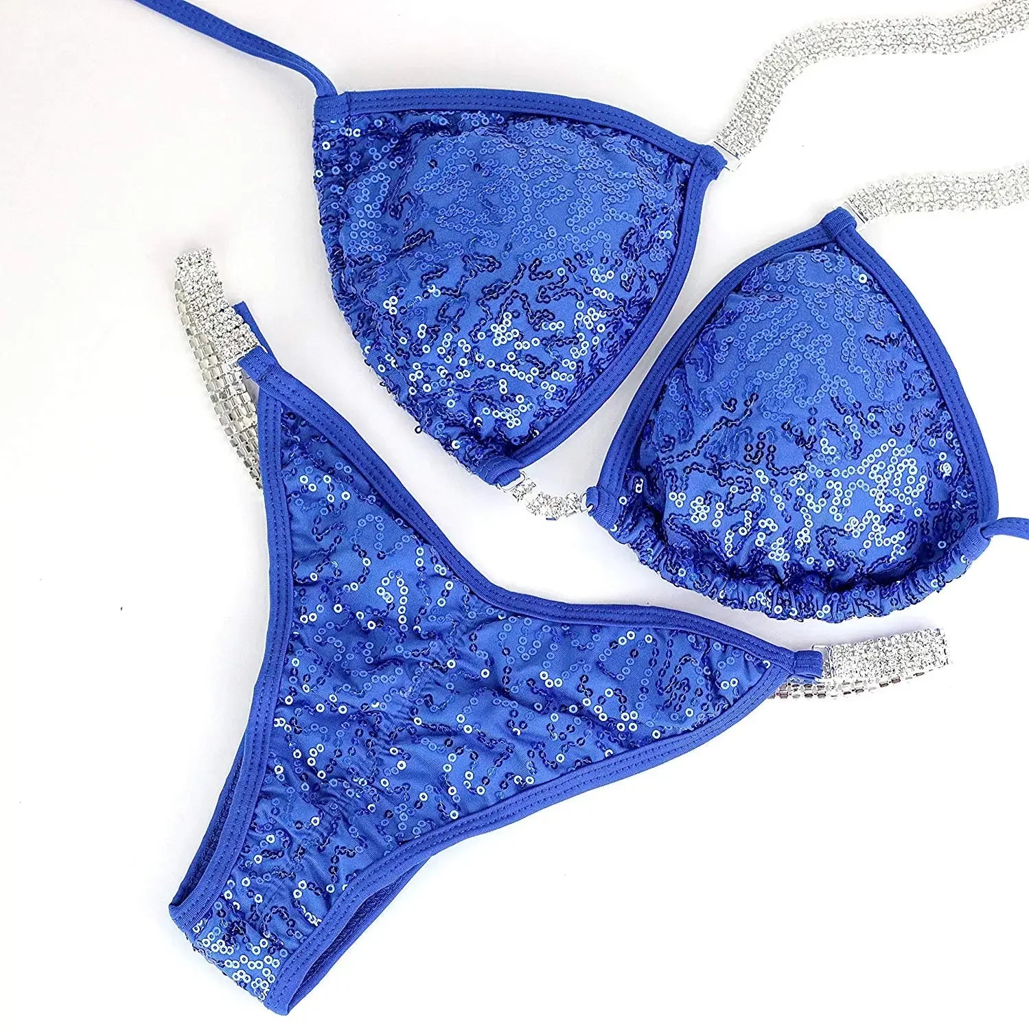 NPC IFBB Competition Bikini Posing Suit for Women Rhinestone Connectors Scrunch Bikini