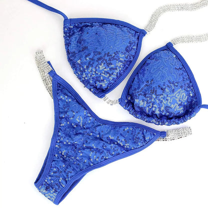 NPC IFBB Competition Bikini Posing Suit for Women Rhinestone Connectors Scrunch Bikini