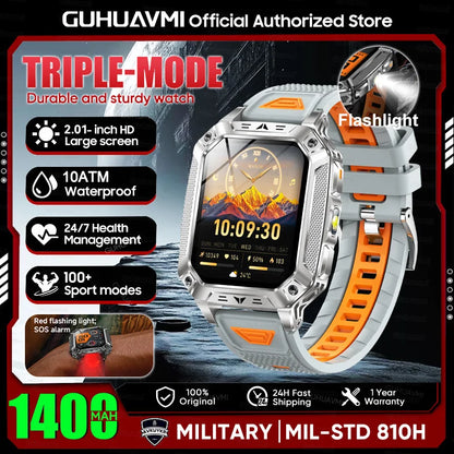 New Rugged Military Smart Watch Men 1400 mAh battery 2.01inch AMOLED Bluetooth Call 10ATM Waterproof LED flashlight Smart watch