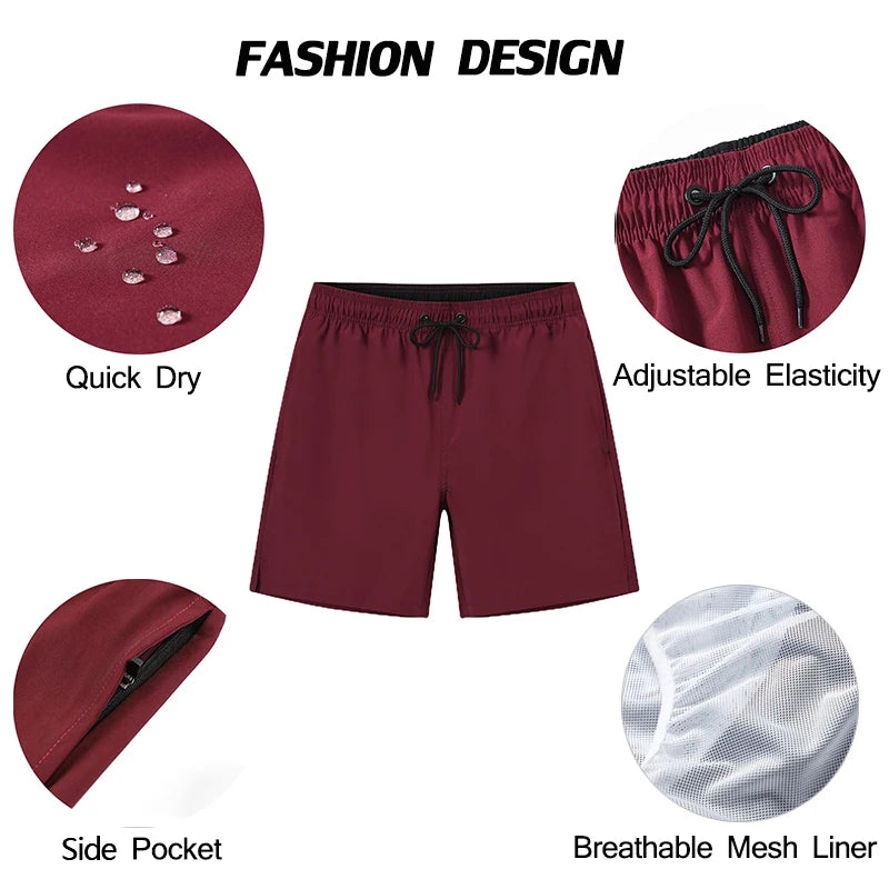 Datifer Summer 2026 Mens Shorts Solid Color Gym Mesh Liner With Zipper Pockets Beach Quick Dry Bermudas Masculina Swimsuits