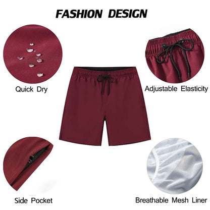 Datifer Summer 2026 Mens Shorts Solid Color Gym Mesh Liner With Zipper Pockets Beach Quick Dry Bermudas Masculina Swimsuits