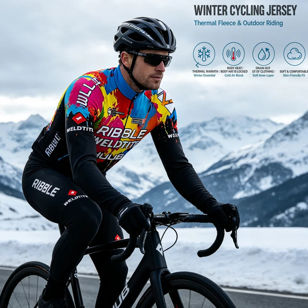 2027 Winter Thermal Fleece Cycling Clothes Long Sleeve Uniform Costume Sport Bike MTB Fleece Jersey Sports Set Bicycle Clothing
