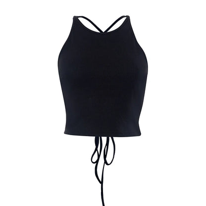 Y2K Backless Crop Top for Women Sleeveless Sexy Cute Black Vest Tank Top Summer Fashion Cropped Vest 2000s Style Female Clothing