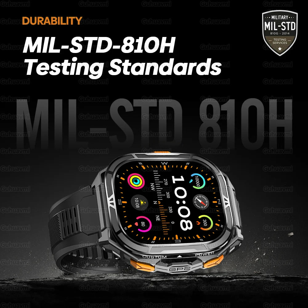 New GUHUAVMI TANK X5 SmartWatch MIL-STD-810H Rugged IP69K 5ATM L1+L5 GPS 1.96" AMOLED Compass OutdoorSport Watch for Android iOS