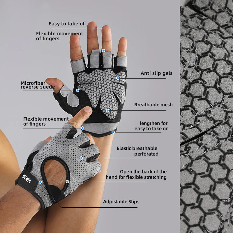 VBOSI Half-Finger Fitness Sports Gloves – Breathable, Non-Slip, Padded Palm for Weightlifting, Cycling &amp; Driving for Women Men