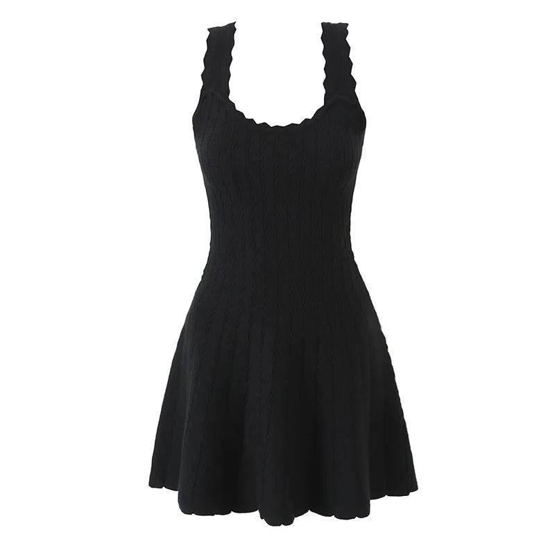 YENKYE 2025 Women O Neck Sleeveless A-line Slim Knit Dresses Casual Autumn Tank Mini Dress