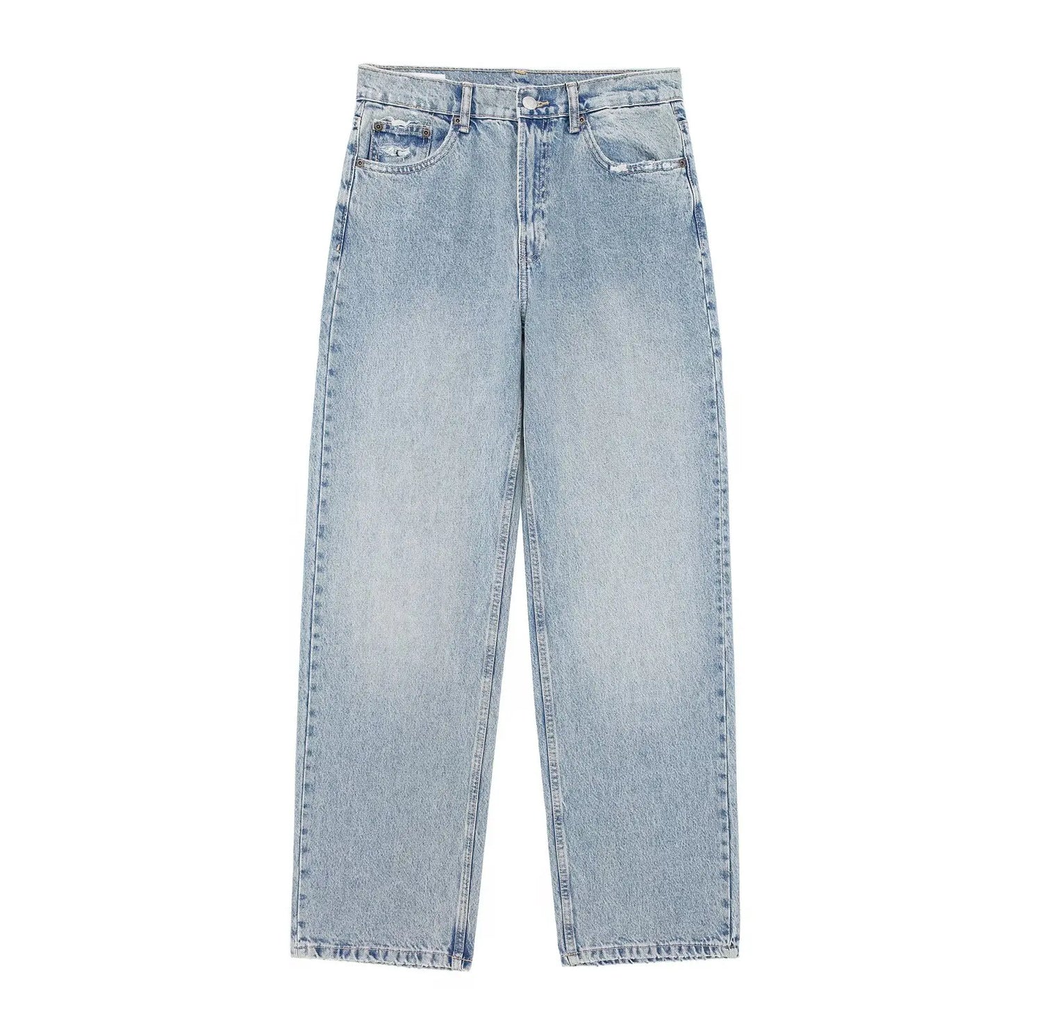 Jeans For Women 2024 Denim Solid Loose Zipper Fly Female Hole Trouser Pockets Wild Basic Commute Woman Wide Leg Long Pant