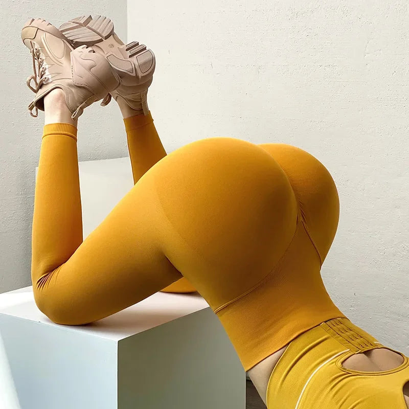 Seamless Knitted Leggings Women High Waist Sports Pants  High Elastic Gym Workout Running Leggings Sexy Hip Liftting Leggings