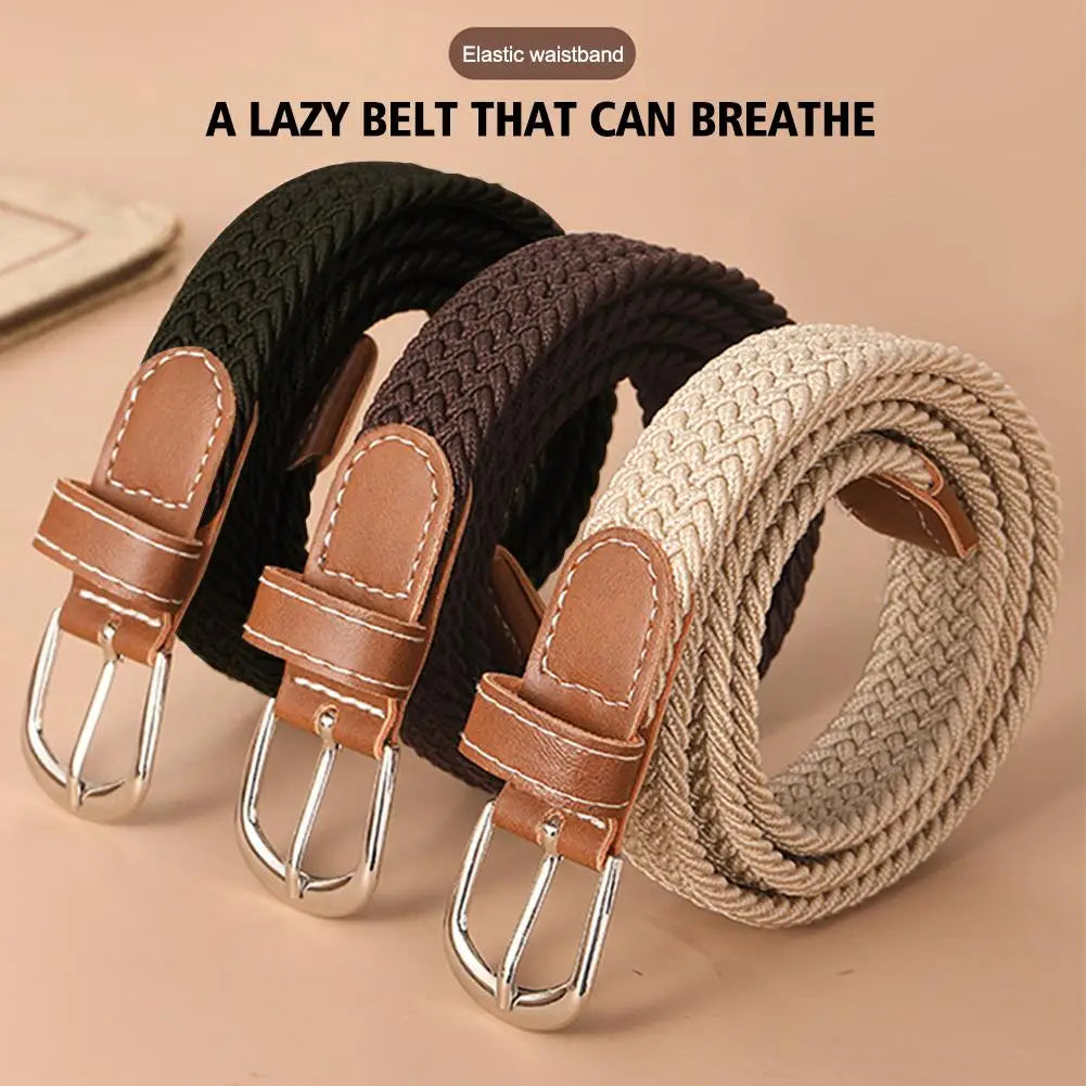100cm Casual Knitted Pin Buckle Men Belt Woven Canvas Elastic Expandable Braided Stretch Belts For Women Jeans Female Belt