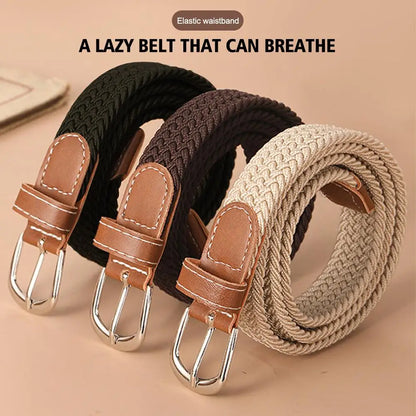 100cm Casual Knitted Pin Buckle Men Belt Woven Canvas Elastic Expandable Braided Stretch Belts For Women Jeans Female Belt
