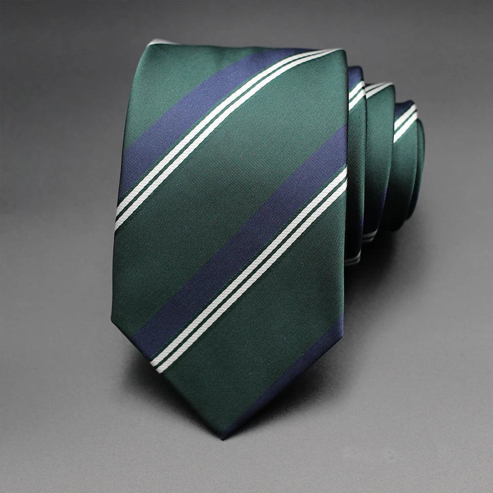 Luxury 7CM Mens Tie Necktie Red Green Stripes Solid Tie For Man Groom Jacquard Woven Neck Tie For Business Wedding Party