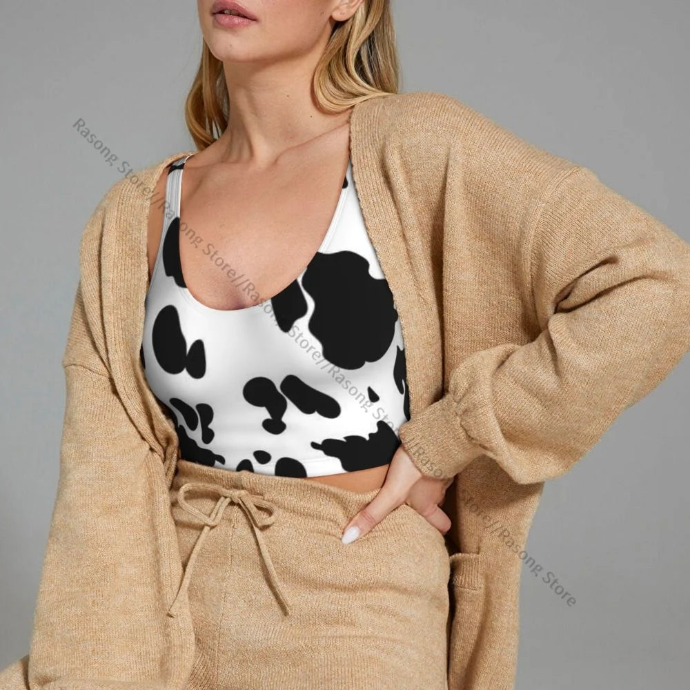 Women Sexy Sports Vest Cow Domestic Pattern Female Streetwear Sport Lingerie Tee Crop Top