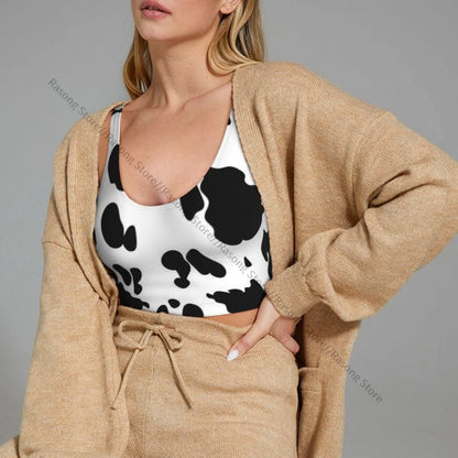 Women Sexy Sports Vest Cow Domestic Pattern Female Streetwear Sport Lingerie Tee Crop Top