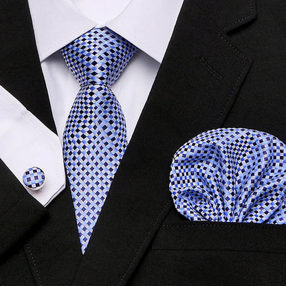 Men`s Tie Red Plaid print Jacquard Woven Tie Hanky Cufflinks Sets For Formal Wedding Business Party Free Postage
