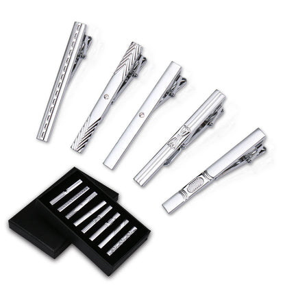 8pcs Tie Clips Metal Diamond With Box For Men Wedding Mens Necktie Clips Set Chrome Stainless Steel Jewelry Gentleman Ties Pin