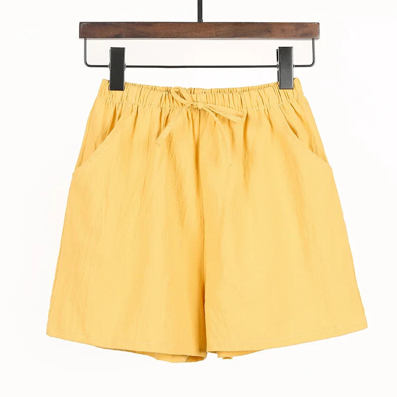Women Summer Cotton Shorts Casual Solid Pockets Basic Shorts Elastic Waist loose shorts Soft Cool female Outwear Shorts