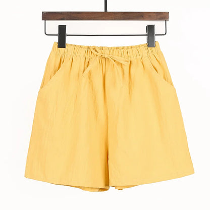 Women Summer Cotton Shorts Casual Solid Pockets Basic Shorts Elastic Waist loose shorts Soft Cool female Outwear Shorts
