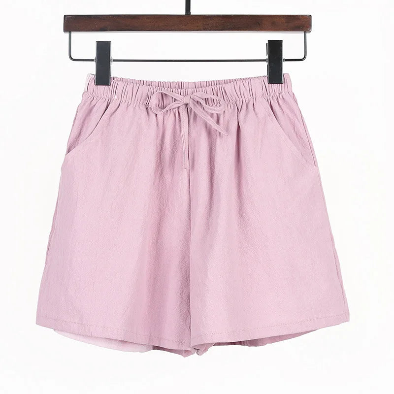 Women Summer Cotton Shorts Casual Solid Pockets Basic Shorts Elastic Waist loose shorts Soft Cool female Outwear Shorts