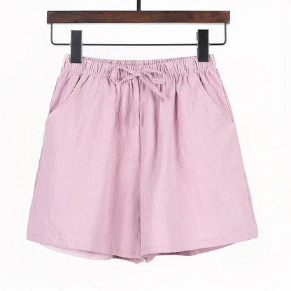 Women Summer Cotton Shorts Casual Solid Pockets Basic Shorts Elastic Waist loose shorts Soft Cool female Outwear Shorts
