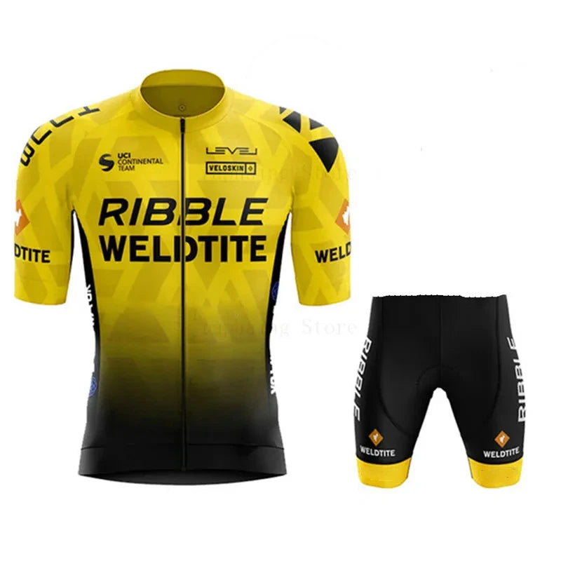 Ribble Weldtite Pro Team Cycling Jersey Set Summer Breathable Bicycle Men&