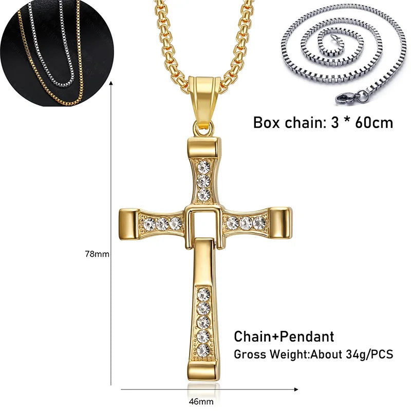 7.8*4.5cm Big Size Alloy Solid Cross Pendant Necklace 60cm Length Stainless Steel Chain Men Women Neck Jewelry Drop Shipping
