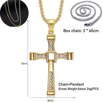 7.8*4.5cm Big Size Alloy Solid Cross Pendant Necklace 60cm Length Stainless Steel Chain Men Women Neck Jewelry Drop Shipping