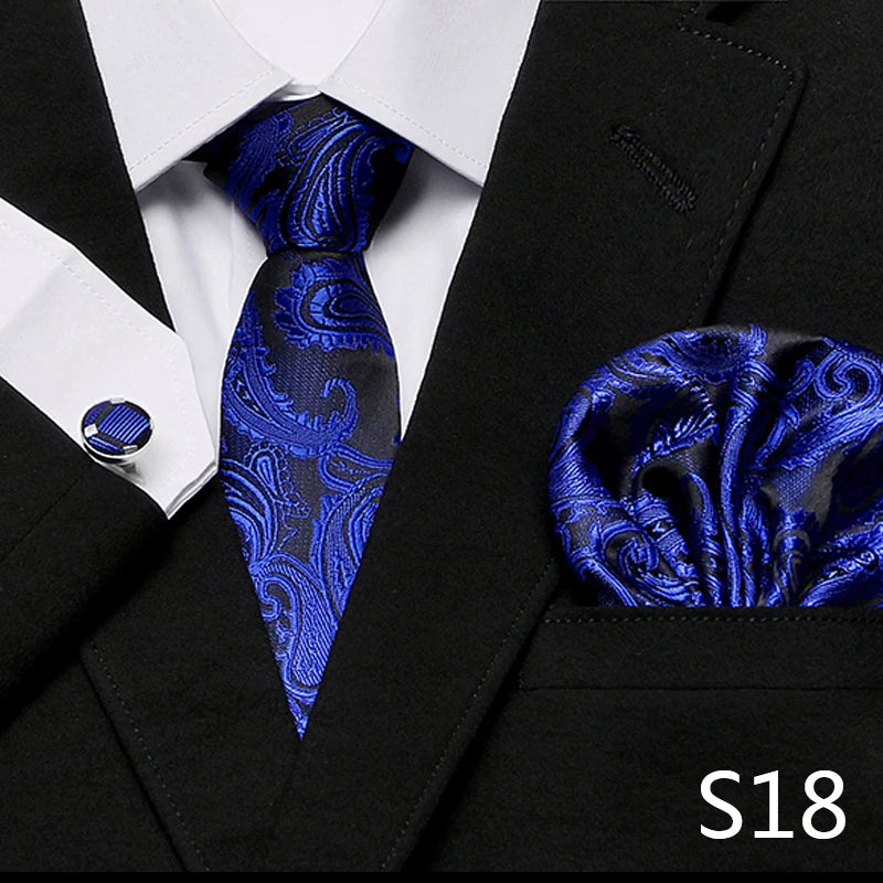 Men`s Tie Red Plaid print Jacquard Woven Tie Hanky Cufflinks Sets For Formal Wedding Business Party Free Postage