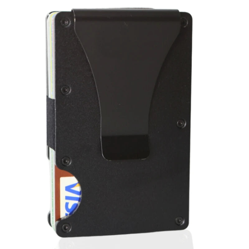 Minimalist Slim RFID Blocking Wallet For Men - Light Weight, Durable &amp; Compact- Aluminum Wallet With Money Clip (Black）
