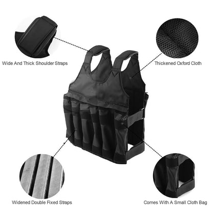 Max.50kg Loading Fitness Weighted Vest with 12 Pouches Training Fitness Jacket Adjustable Fitness Equipment For Boxing Training