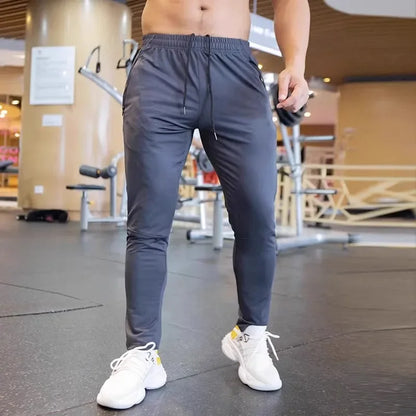 Autumn Pants Men Breathable spandex Running Sport Training Gym Sportswear Elastic Quick dry outdoor Zip pocket sweatpants