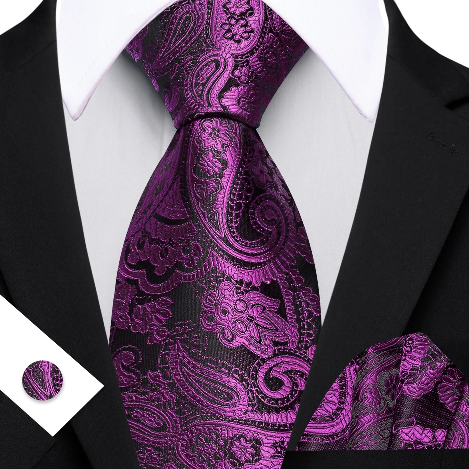 Barry.Wang Jacquard Watermelon &amp; Peach Pink Men Tie With Pocket Square Cufflinks Set Exquisiet Necktie For Male Wedding Business