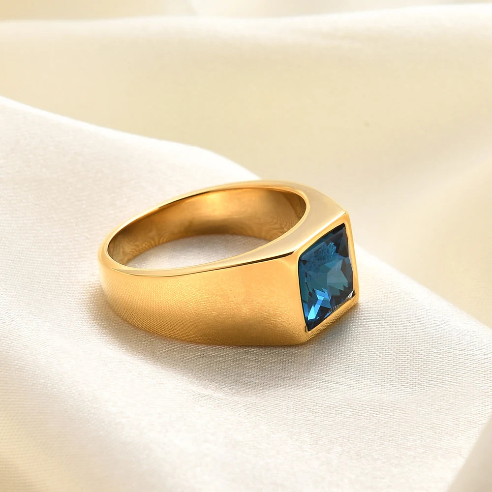 VQYSKO Big Square Cut Stone Signet Ring Exquisite Large Colour Quartz Cocktail Ring For Women Men Jewelry Party Gifts