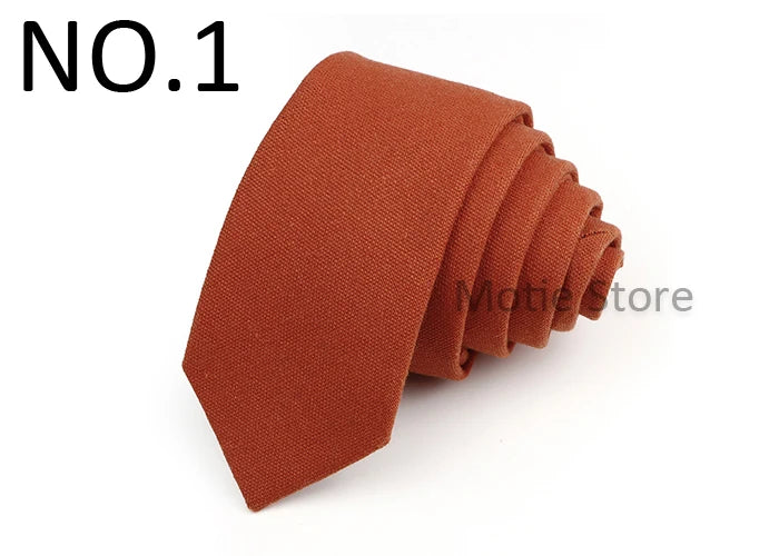 Mens Ties 6cm Classic Cotton Handmade Skinny Neck Ties For Men Soild Color Narrow Collar Slim Orange Grey Blue Tie Casual Tie