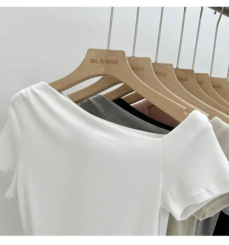 Womens Long Sleeve Off Shoulder T Shirts 2026 Tight Knit Sexy Slim Fitted Casual Women&