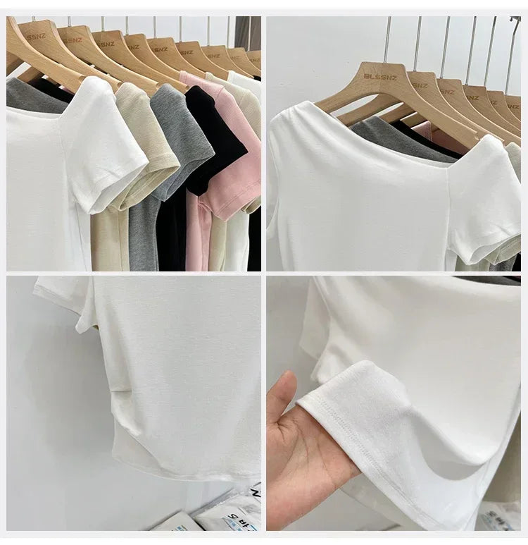 Womens Long Sleeve Off Shoulder T Shirts 2026 Tight Knit Sexy Slim Fitted Casual Women&