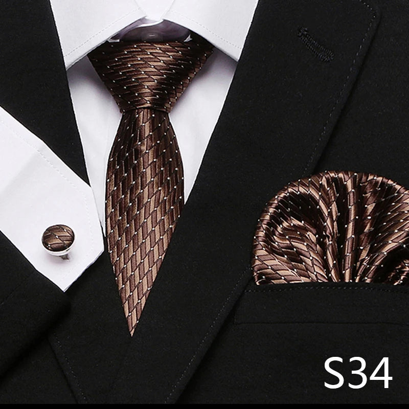Men`s Tie Red Plaid print Jacquard Woven Tie Hanky Cufflinks Sets For Formal Wedding Business Party Free Postage