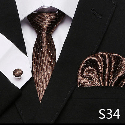 Men`s Tie Red Plaid print Jacquard Woven Tie Hanky Cufflinks Sets For Formal Wedding Business Party Free Postage