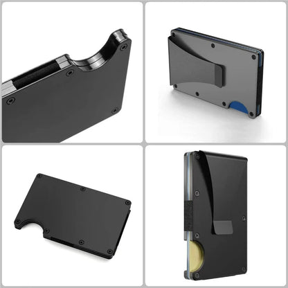 Minimalist Slim RFID Blocking Wallet For Men - Light Weight, Durable &amp; Compact- Aluminum Wallet With Money Clip (Black）