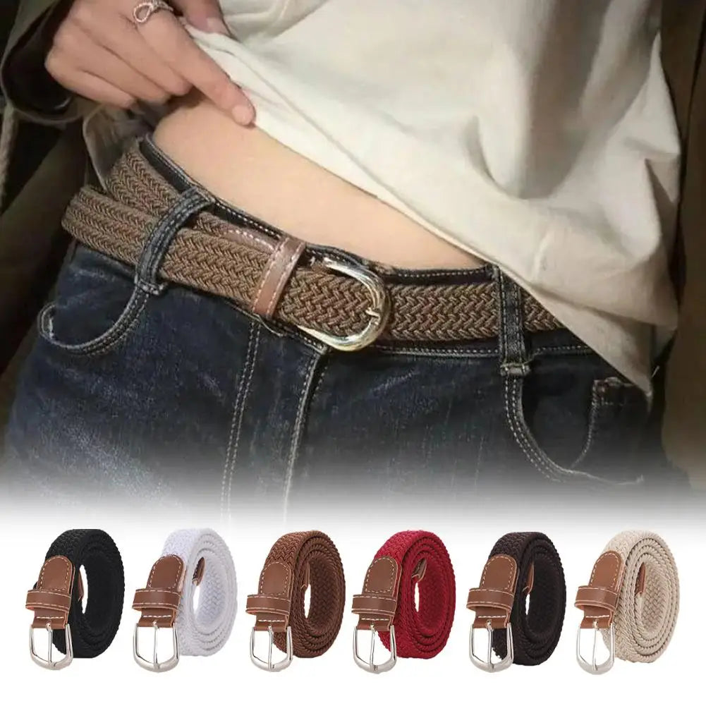 100cm Casual Knitted Pin Buckle Men Belt Woven Canvas Elastic Expandable Braided Stretch Belts For Women Jeans Female Belt
