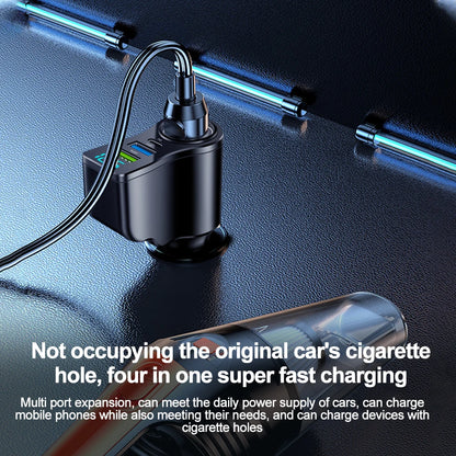 4-In-1 Power Adapter Car Charger Socket Distributor With 2 USB Ports 12V/24V USB Type-C PD Fast Charging with Digital Display