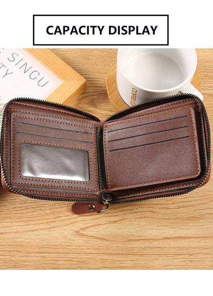Vintage Credit Card Holder Men Wallets Business Short Coin Purse Zipper Hand Money Bag  Bank Cardholder Case Small Male Walet