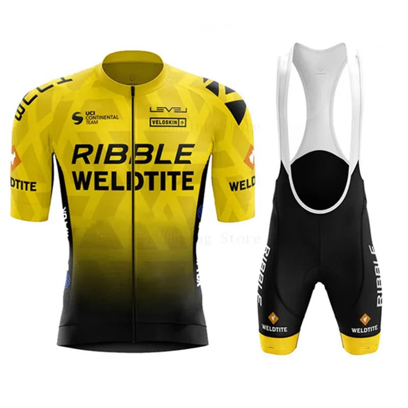 Ribble Weldtite Pro Team Cycling Jersey Set Summer Breathable Bicycle Men&