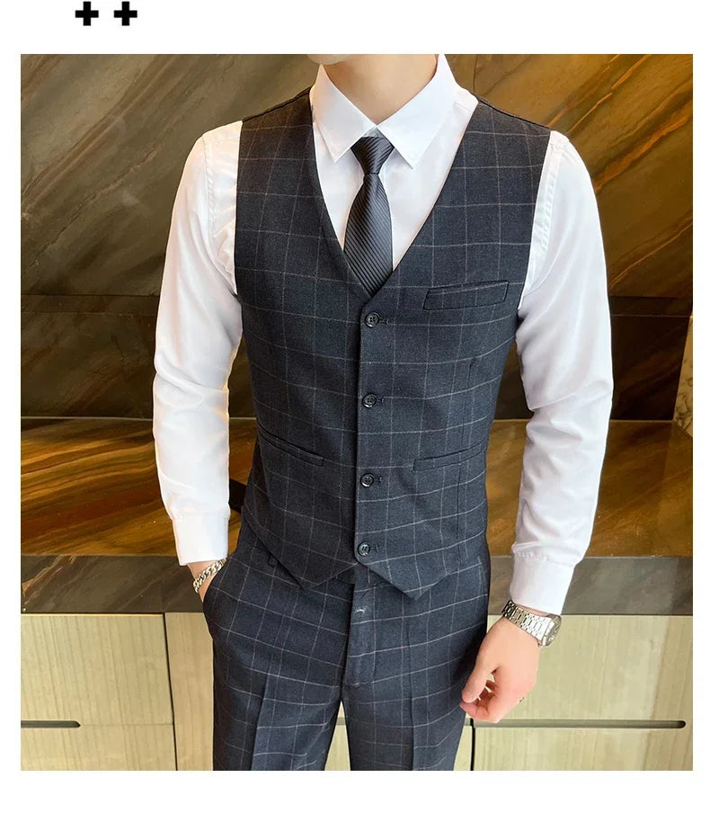 Suits  (blazer+ Vest + Pants) Men Fashion Business Casual Hosts Slim-fit Gentleman Wedding Work  Mens Suits 3 Piece M-5XL