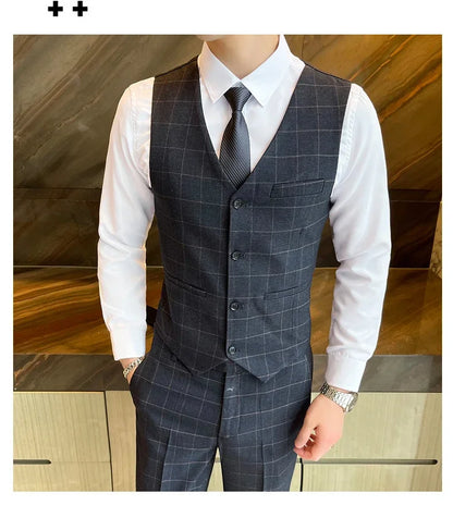 Suits  (blazer+ Vest + Pants) Men Fashion Business Casual Hosts Slim-fit Gentleman Wedding Work  Mens Suits 3 Piece M-5XL