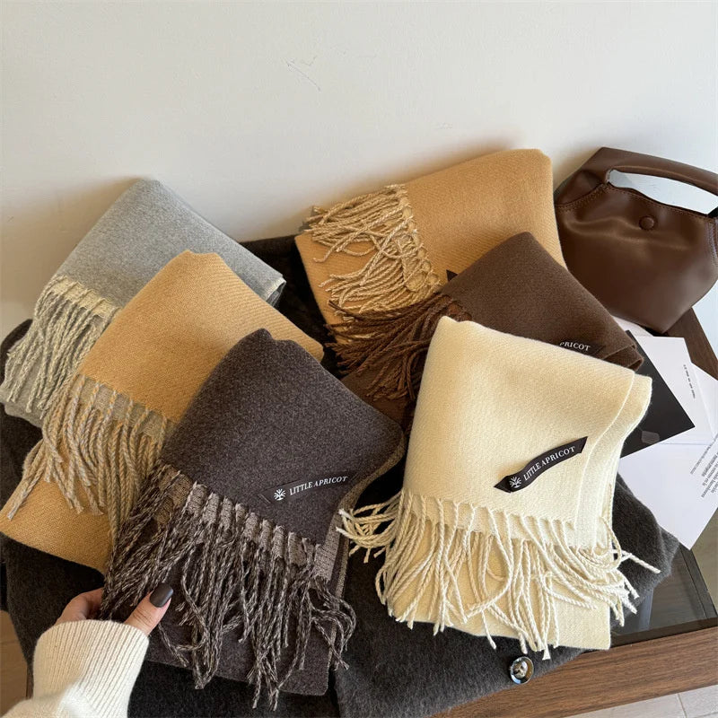 Winter Solid Color Cashmere Like Blanket Women Scarf Designer Thick Warm Pashmina Shawl Wraps With Tassel Poncho Stoles Echarpe