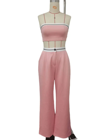 Hot Girls Wear Sports Vests Tube Tops Contrasting Colors High-waisted Wide-leg Trousers and Casual Two-piece Suits