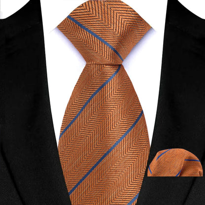 Mens 8cm Tie Set Orange Brown Floral Stripes Wedding Tie Hadkerchief Set For Men Fashion Design Quality Hanky Necktie Set